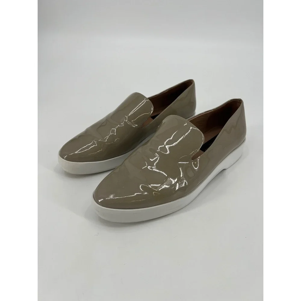 Donna Karan New York Patent Leather Platform Loafers Taupe size 8 women's